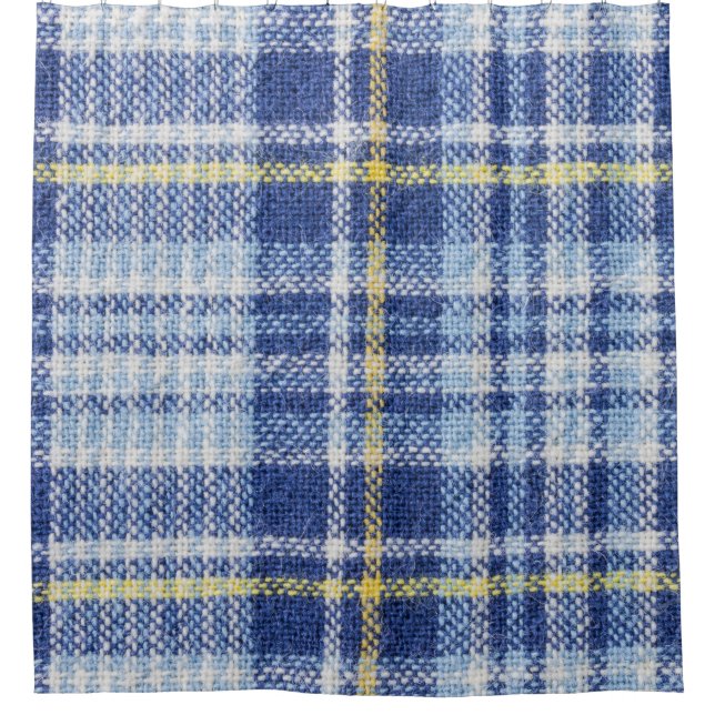 Blauer Gelber Tartan: Modische Karierte Duschvorhang (Vorderseite)