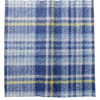 Blauer Gelber Tartan: Modische Karierte Duschvorhang