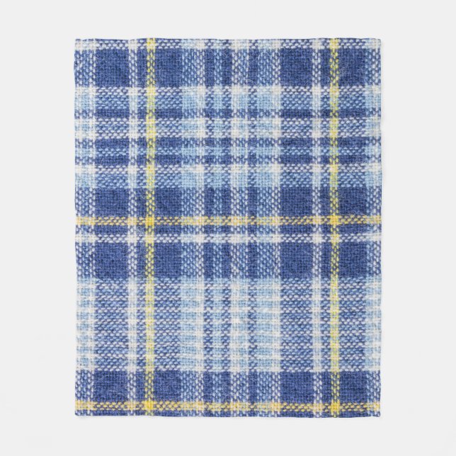Blauer Gelber Tartan: Modische Karierte Fleecedecke (Vorderseite)