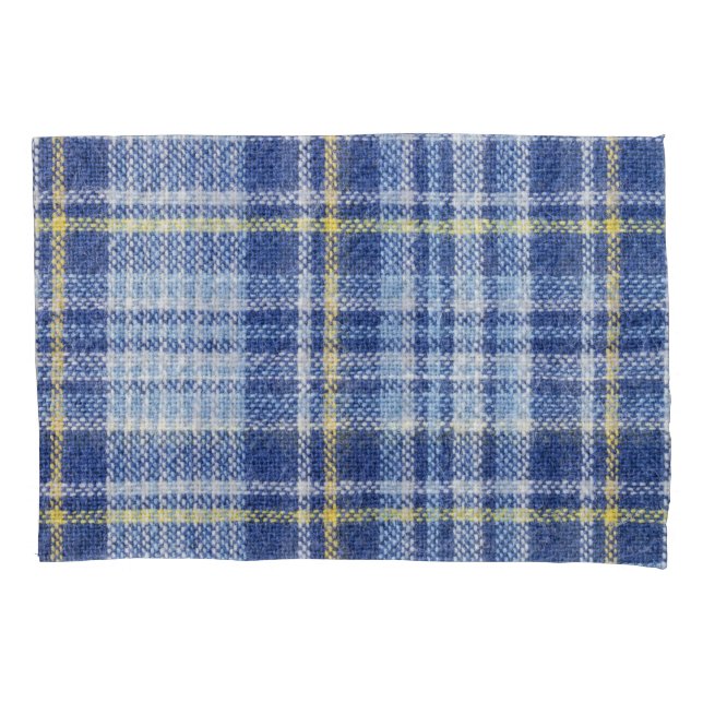 Blauer Gelber Tartan: Modische Karierte Kissenbezug (Vorderseite)