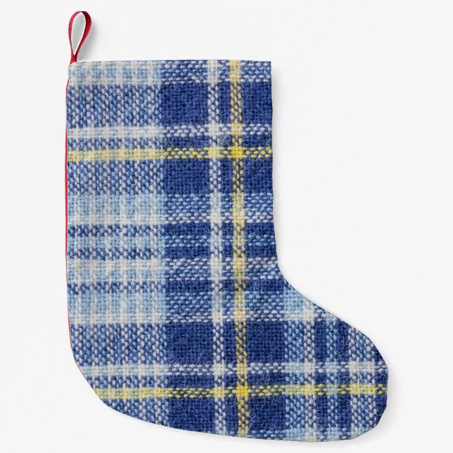 Blauer Gelber Tartan: Modische Karierte Kleiner Weihnachtsstrumpf (Vorderseite)