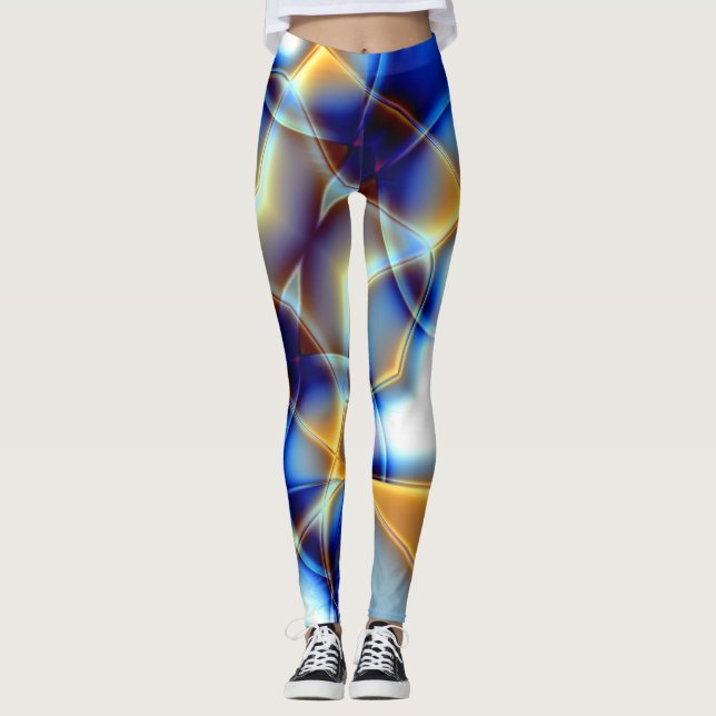 Blauer, gelber und schneckenförmiger Lauf Leggings (Vorderseite)