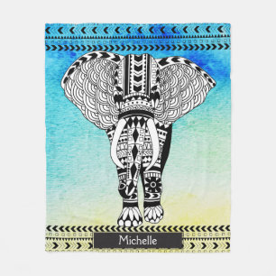 Blauer gelber Watercolor-Stammes- gemusterter Fleecedecke