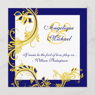 Blauer gelber weißer Hochzeitstag elegant Einladung
