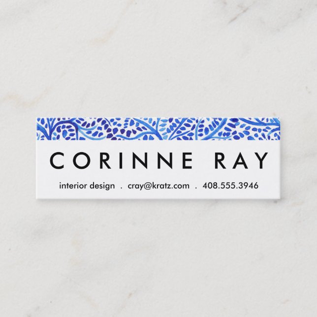 Blauer gemalter Blätterdruck der Watercolorreben Mini Visitenkarte (Vorderseite)