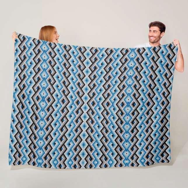 Blauer geometrischer Aztec-Sherpa-Wurf Fleecedecke (Beispiel)