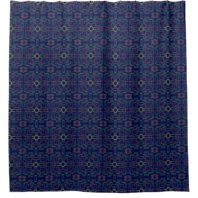 Blauer geometrischer Duschvorhang (Vorderseite)