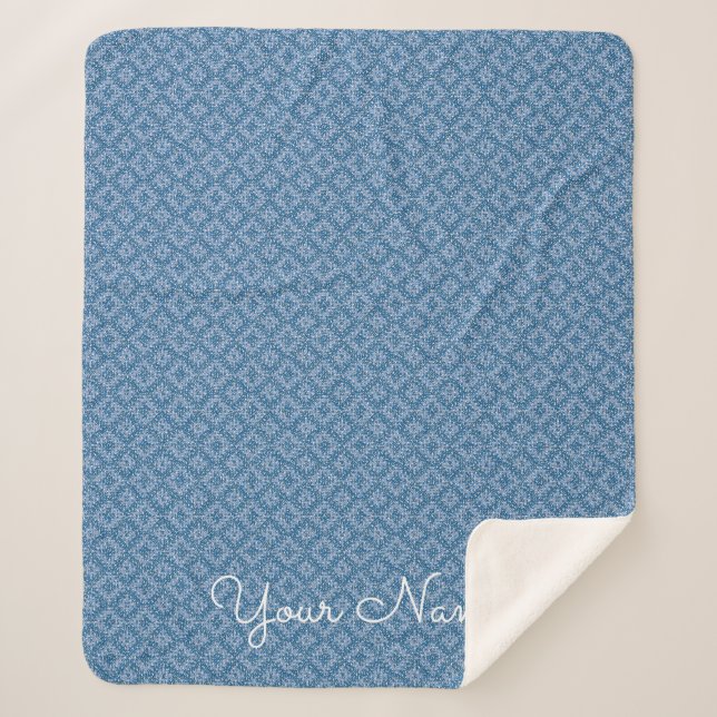 Blauer geometrischer personalisierter Name Sherpadecke (Vorderseite)