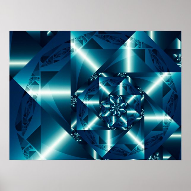 Blauer geometrischer Spiral Poster (Vorne)