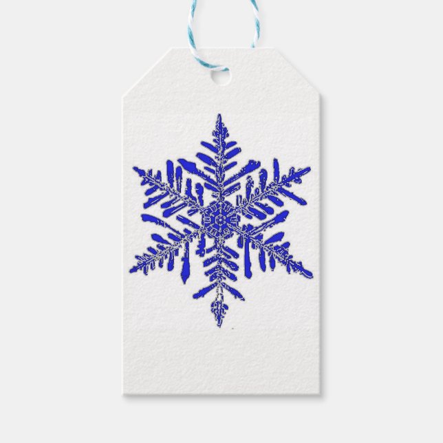 Blauer Geschenkanhänger in Schneeflockenform (Vorderseite)