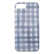 Blauer Gingham-Aquarell Telefonkasten