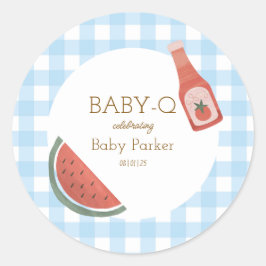 Blauer Gingham-Baby-Q-Aufkleber Runder Aufkleber