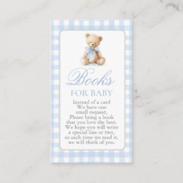 Blauer Gingham-Bär Baby Shower Junge Bücher für Ba Begleitkarte
