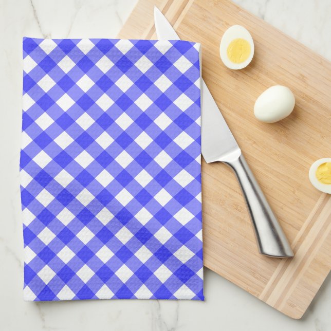 Blauer Gingham Geschirrtuch (Viertel Falte)