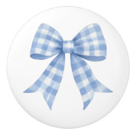 Blauer Gingham-Karo-Schleife Keramikknauf