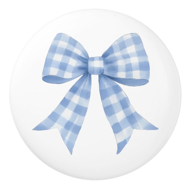 Blauer Gingham-Karo-Schleife Keramikknauf (Vorderseite)