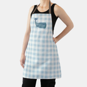 Blauer Gingham-Muster-Wal-All-Over-Schürze Schürze