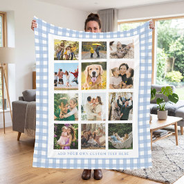 Blauer Gingham-Personal-12-Foto-Collage Fleecedecke