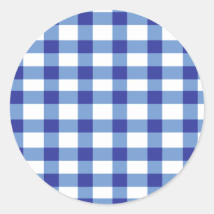 Blauer Gingham Runder Aufkleber