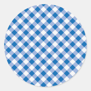 Blauer Gingham Runder Aufkleber