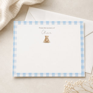 Blauer Gingham-Teddybär-Babyzimmer  Mitteilungskarte