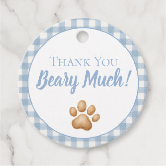 Blauer Gingham-Teddybär Geschenkanhänger