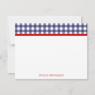 Blauer Gingham u. rotes flaches Notecards Mitteilungskarte