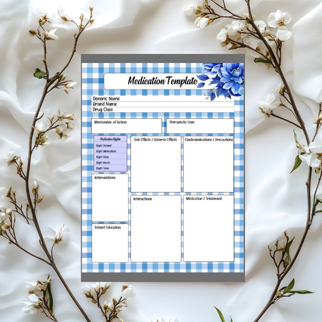 Blauer Gingham _ Vorlage für Arzneimittel Notizblock (Von Creator hochgeladen)