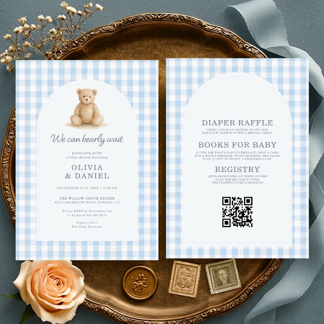 Blauer Gingham Wir Können Es Kaum Erwarten Alles i Einladung (Von Creator hochgeladen)