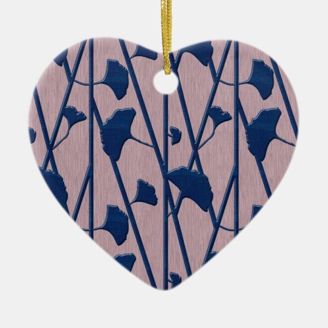 Blauer Ginkgo Keramik Ornament (Vorne)