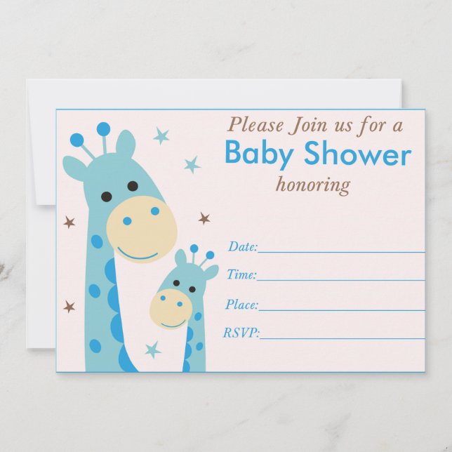 Blauer Giraffe, Baby Dusche Einladung (Vorderseite)