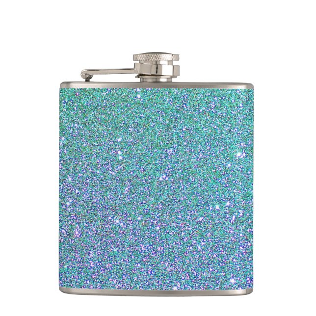 Blauer Glitter-Faux-Folie Flachmann (Vorderseite)