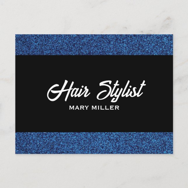 Blauer Glitter Friseur Moderne Schere Schwarz Postkarte (Vorderseite)