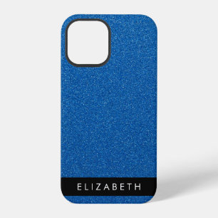 Blauer Glitter, Glitter-Hintergrund, Ihr Name iPhone 12 Pro Hülle