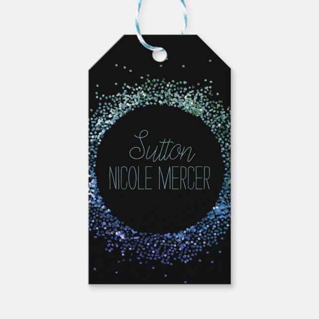 Blauer Glitter-Kreis Geschenkanhänger (Vorderseite)