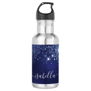 Blauer Glitter-Name in Schrift Edelstahlflasche