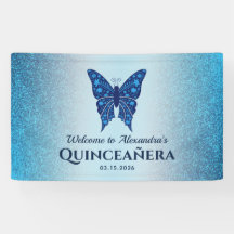 Blauer Glitter-Schmetterling Quinceañera