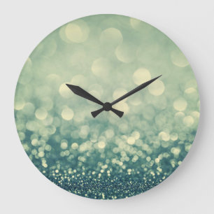 Blauer Glitter: Weihnachts-Abstrakt Große Wanduhr