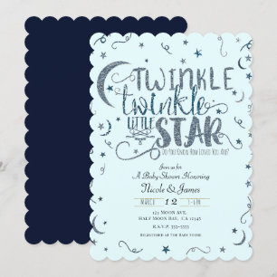 Blauer Glitter Zwinkern Kleiner Stern Babyshower Einladung