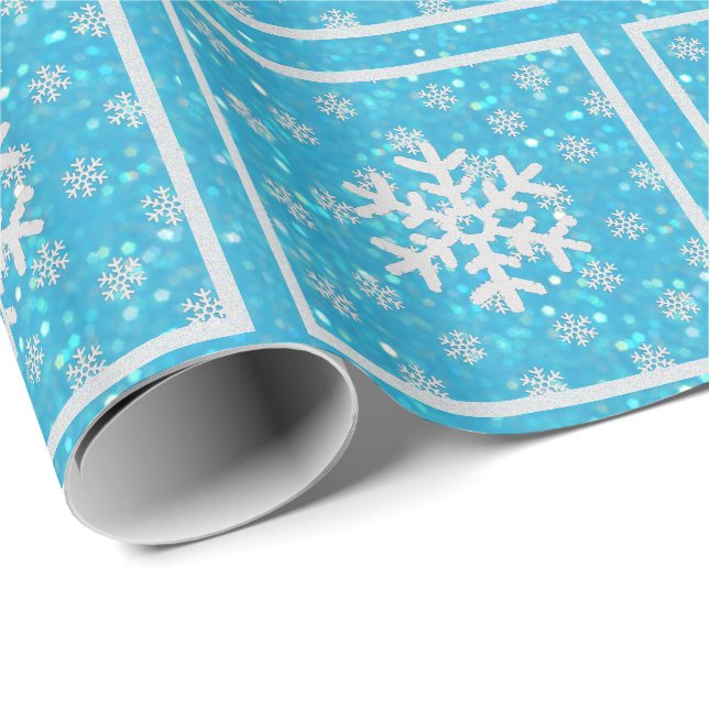 Blauer Glitz: Schneeflocke-Packpapier Geschenkpapier (Rolleneckpunkt)