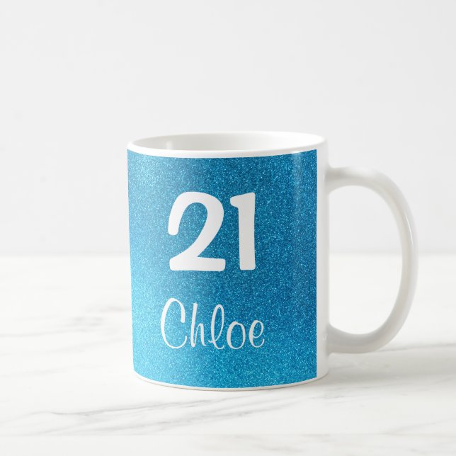 Blauer Glitzer-21. Geburtstags-Tasse Tasse (Rechts)