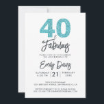 Blauer Glitzer 40 und fabulous | 40. Geburtstag Pa Einladung<br><div class="desc">Ein elegantes und elegantes Foto aus dem 40. Jahrhundert lädt Sie zum persönlichen Verweilen ein. Die Wörter "40 und Fabulous" in schwarz und türkisblau Glitzer sind Set mit eleganter Kalligraphie und moderner Typografie. Exklusiv für Sie von Happy Dolphin Studio entworfen! @glückydolphinstudio</div>