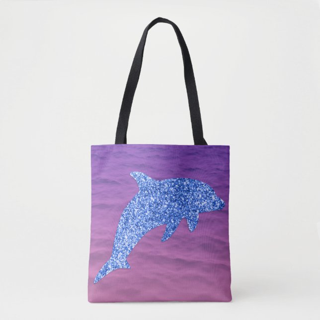 Blauer Glitzer Dolphin in rosa und Lila Meer (Vorderseite)