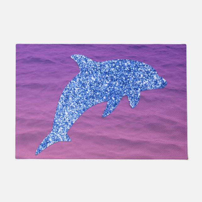 Blauer Glitzer Dolphin in rosa und Lila Meer Fußmatte (Vorderseite)