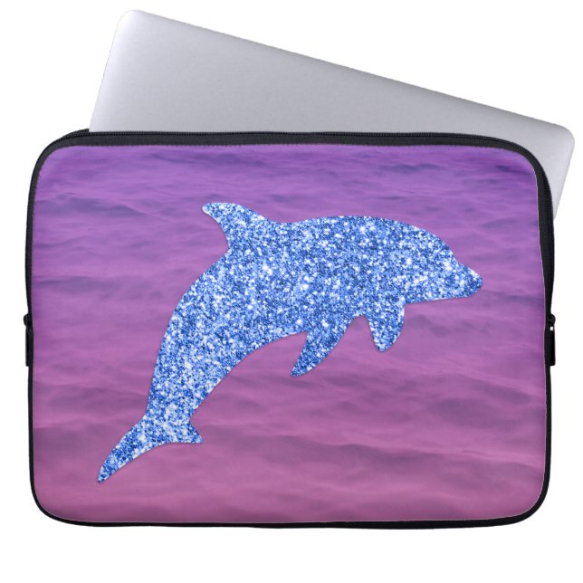 Blauer Glitzer Dolphin in rosa und Lila Meer Laptopschutzhülle (Vorderseite)