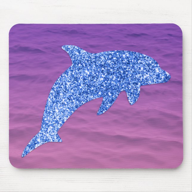 Blauer Glitzer Dolphin in rosa und Lila Meer Mousepad (Vorne)