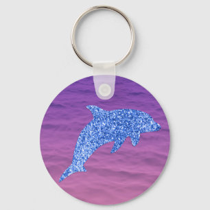 Blauer Glitzer Dolphin in rosa und Lila Meer Schlüsselanhänger