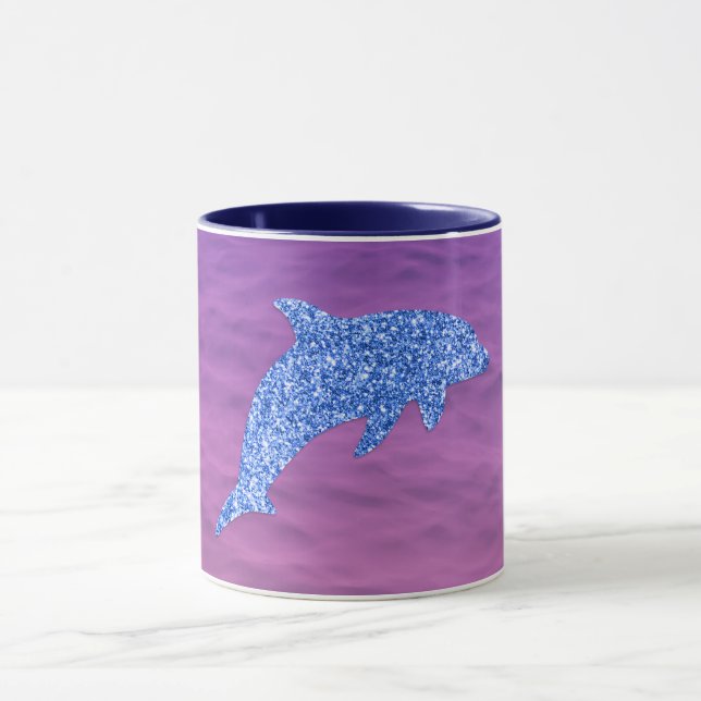 Blauer Glitzer Dolphin in rosa und Lila Meer Tasse (Zentrum)