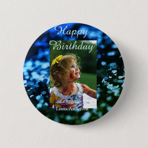 Blauer Glitzer Foto Kindergeburtstag Moderner Rost Button