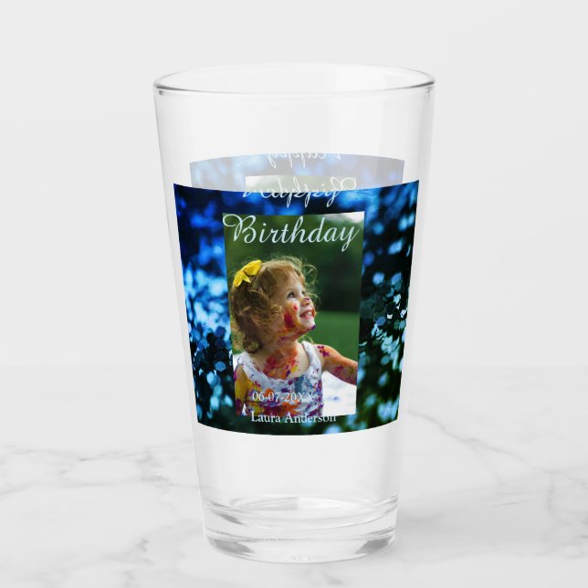 Blauer Glitzer Foto Kindergeburtstag Moderner Rost Glas (Vorderseite)